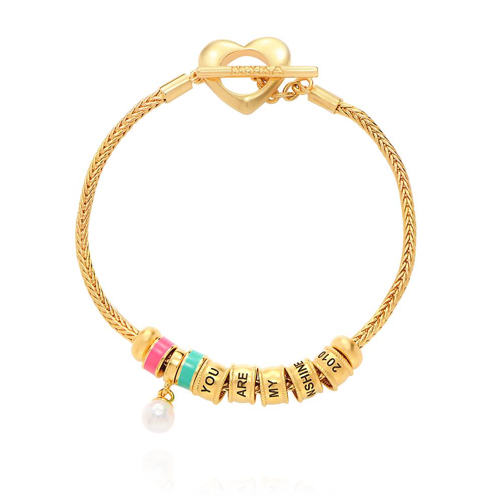 Linda Charm armbånd med hjertelås, perle og emaljeperler 18K guldbelægning-1 produkt billede