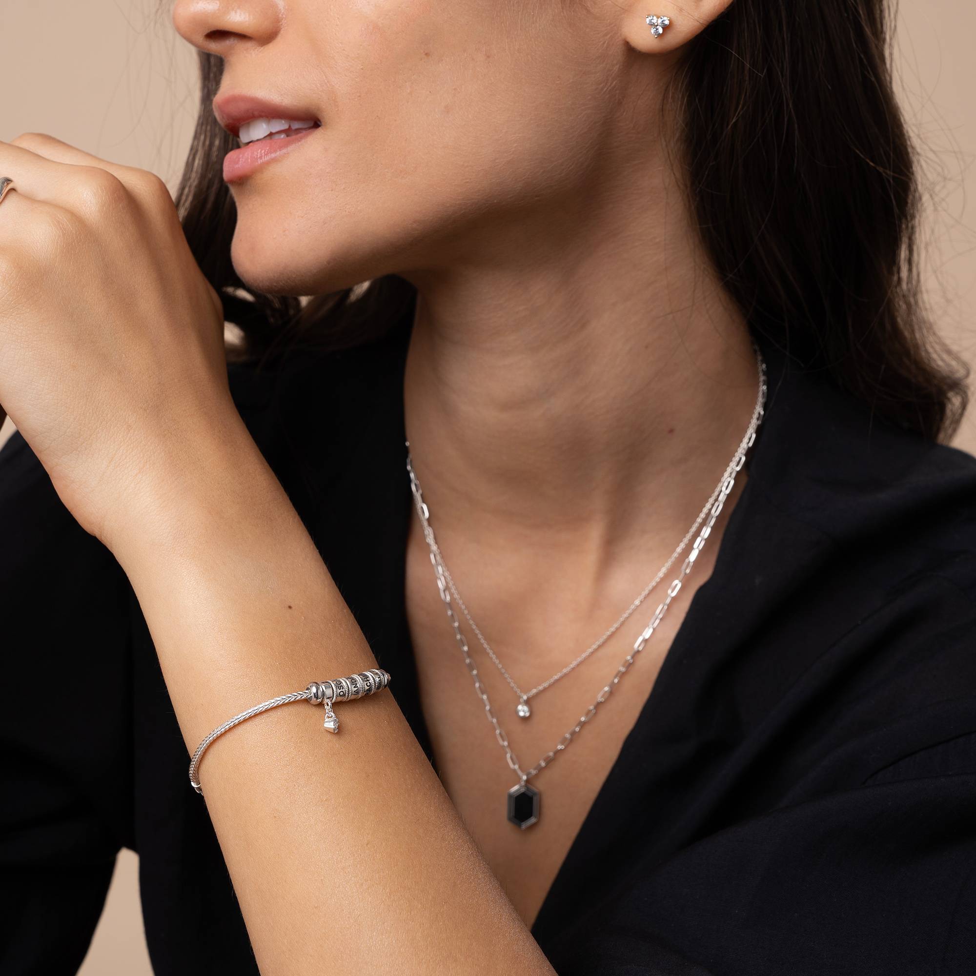 Linda Toggle Hjärtberlockarmband med pärla i sterlingsilver-3 produktbilder
