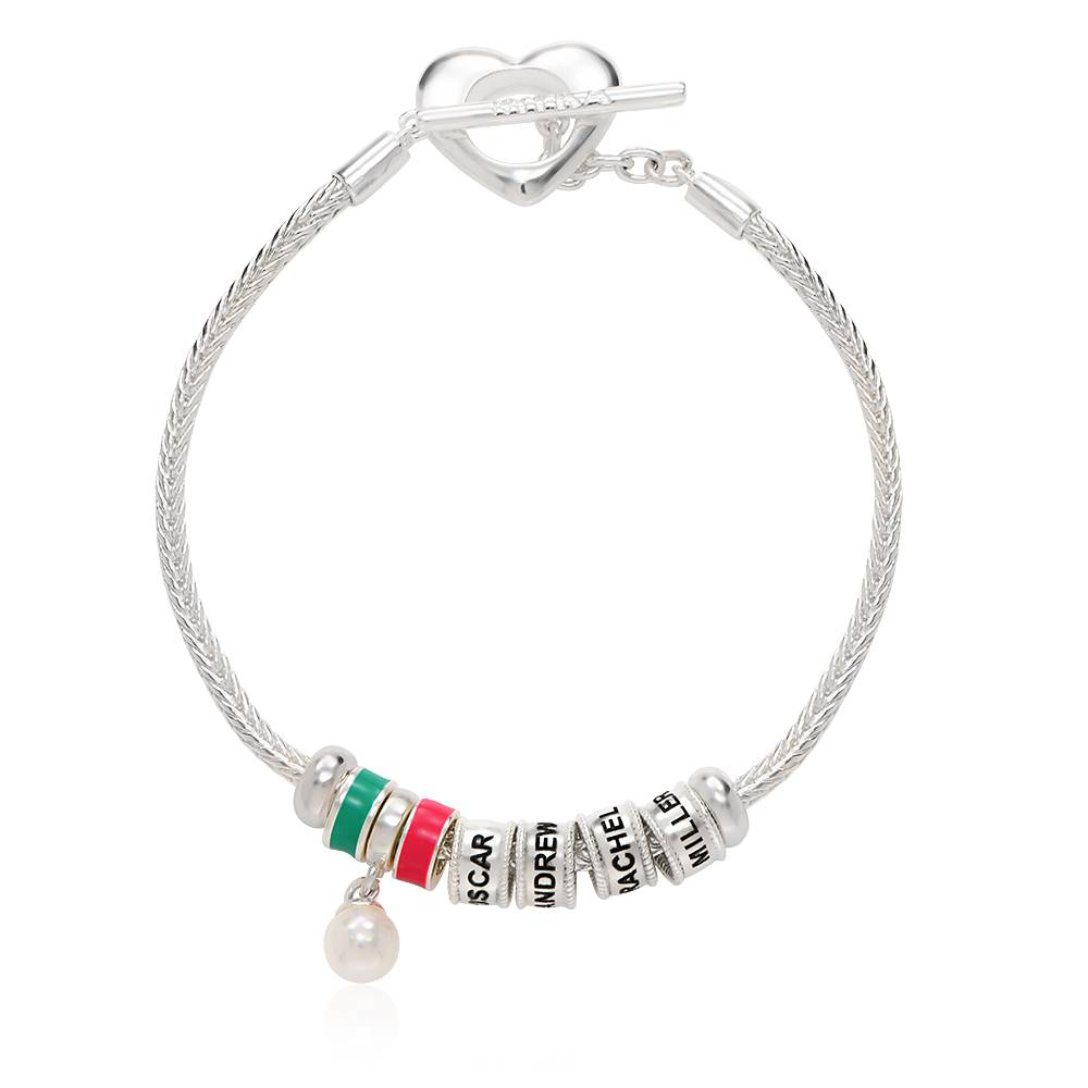 Linda Toggle Heart Charm Bracelet with Pearl & Enamel in Sterling Silver product photo