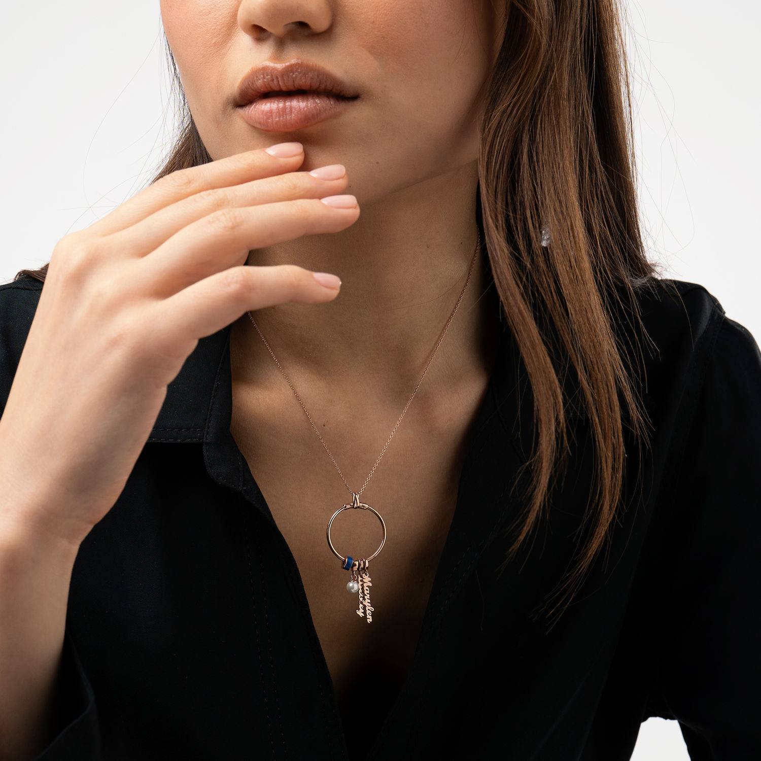 Linda lodret navnehalskæde med diamant i 18K rosaguldbelægning-3 produkt billede