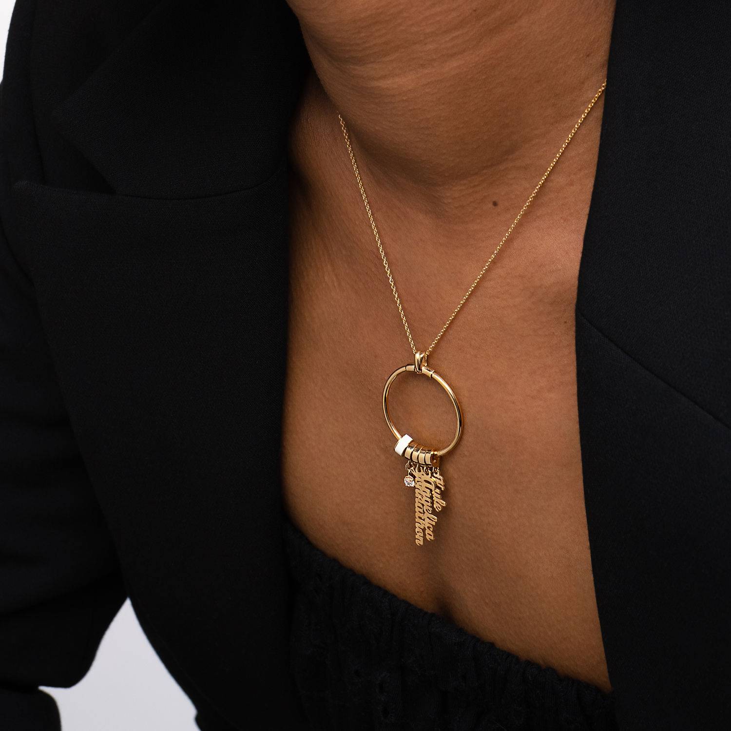 Collar vertical con nombre Linda con perla en Chapa de oro de 18K-3 foto de producto