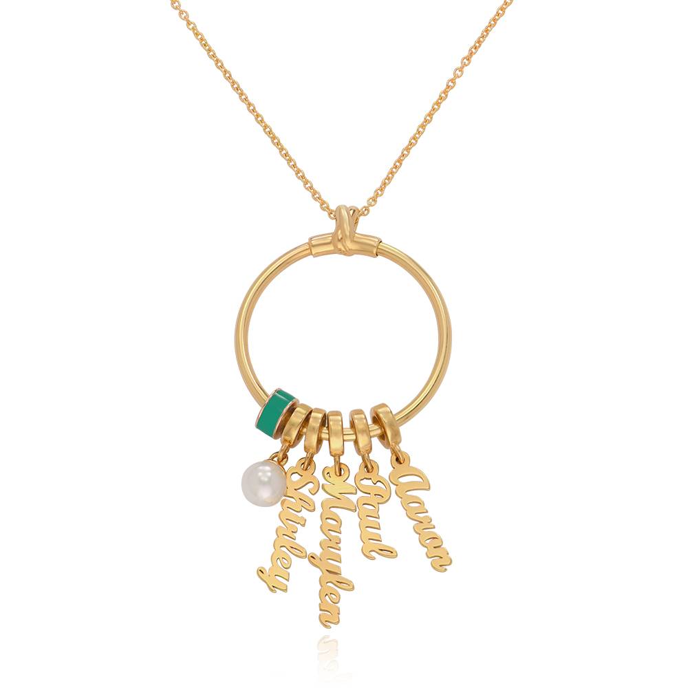 Collar vertical con nombre Linda con perla en Chapa de oro de 18K-2 foto de producto