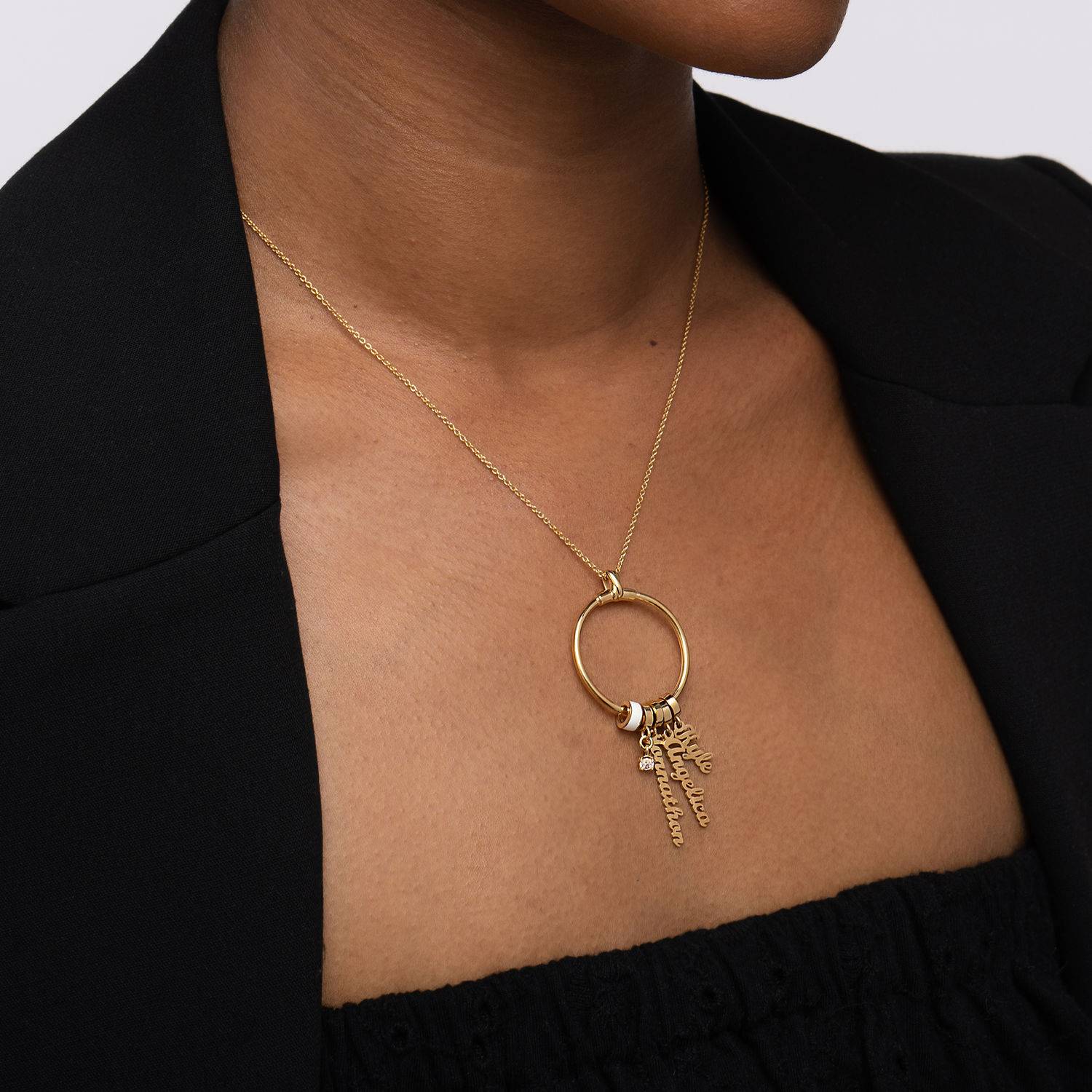 Collar vertical con nombre Linda con perla en Chapa de oro de 18K-4 foto de producto