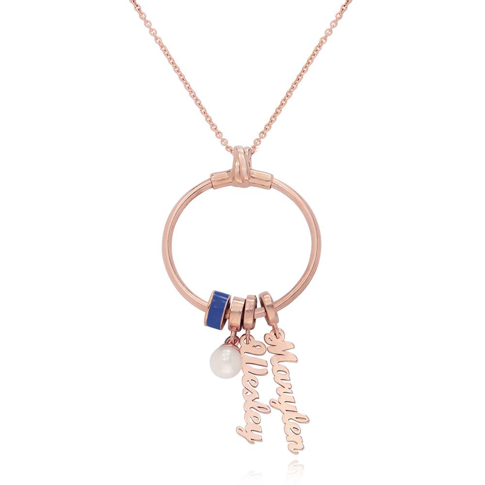 Collar vertical con nombre Linda con perla en Chapa de oro rosa de 18K foto de producto