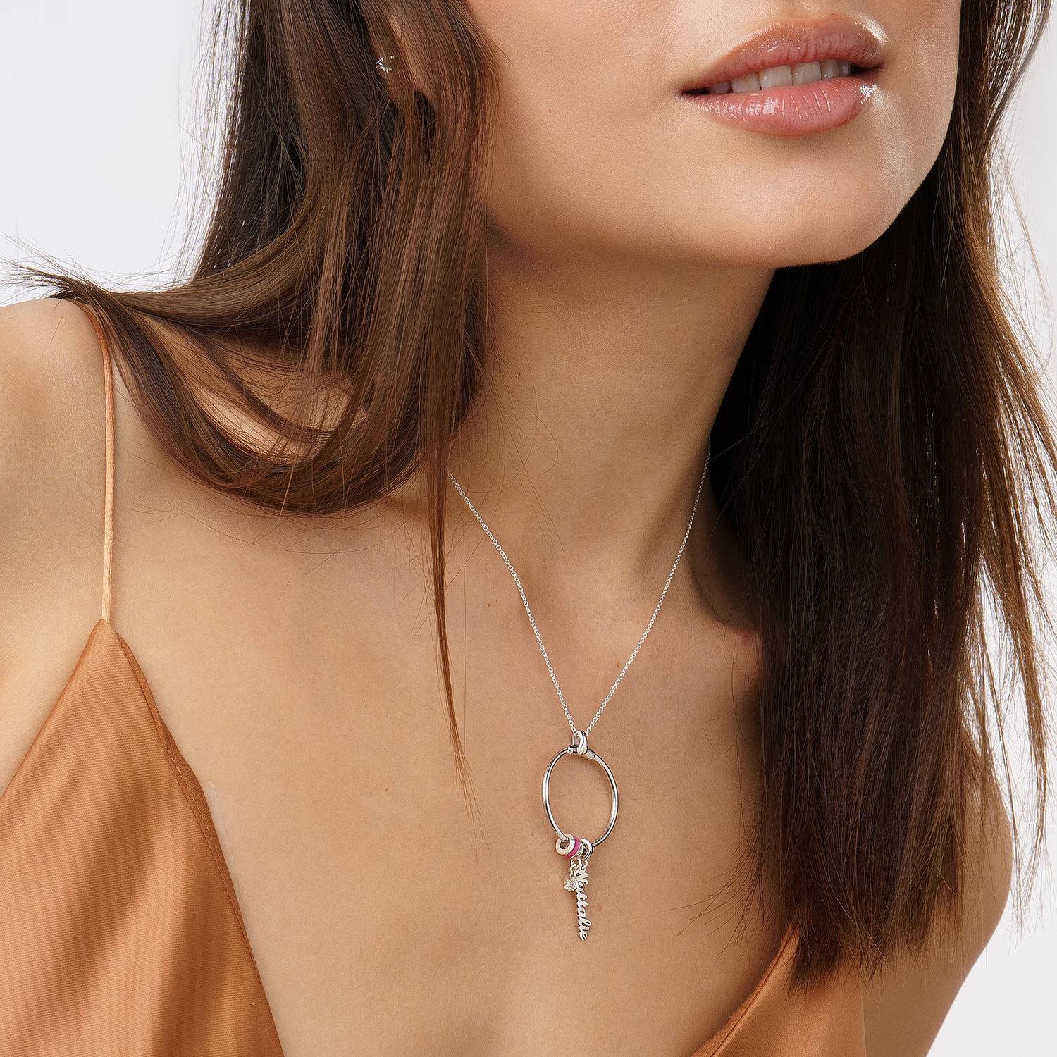 Collar vertical con nombre Linda con perla en Plata de Ley-4 foto de producto