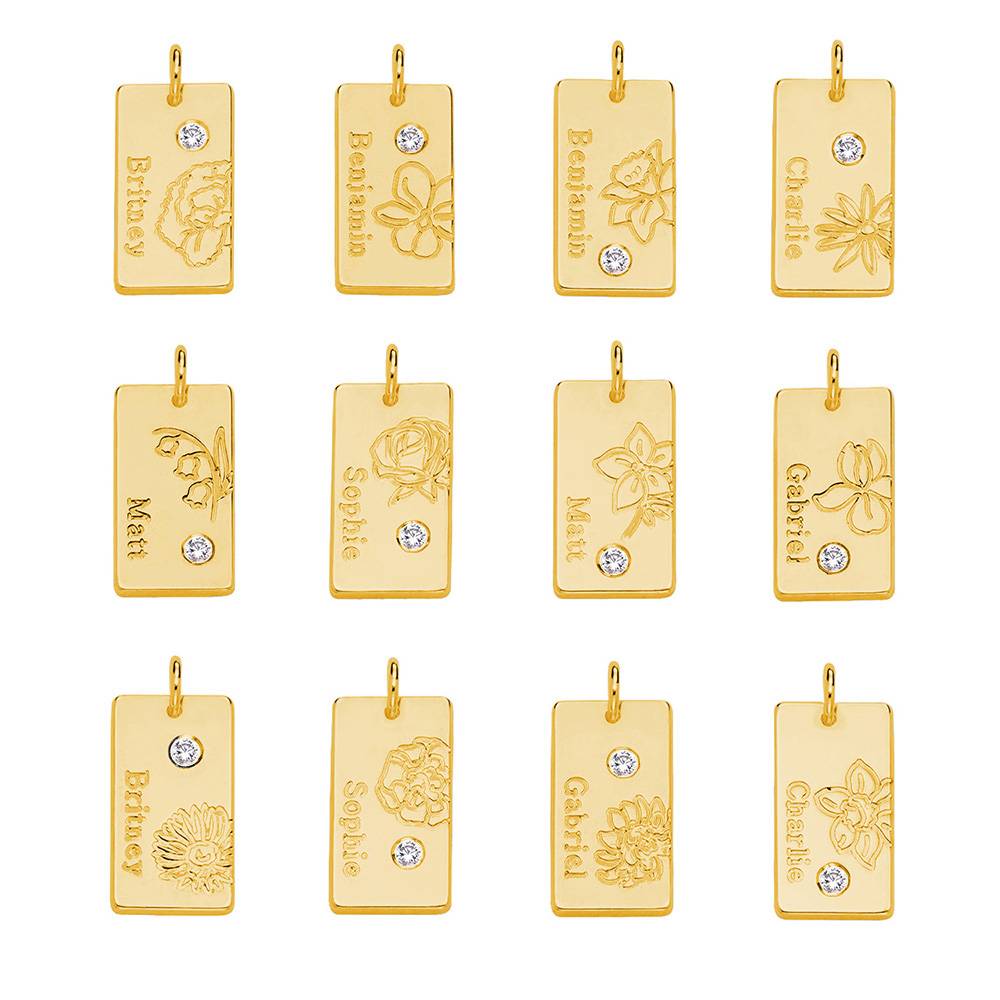 Blütenkette mit Geburtsblume und Diamant - 750er vergoldetes Silber-4 Produktfoto