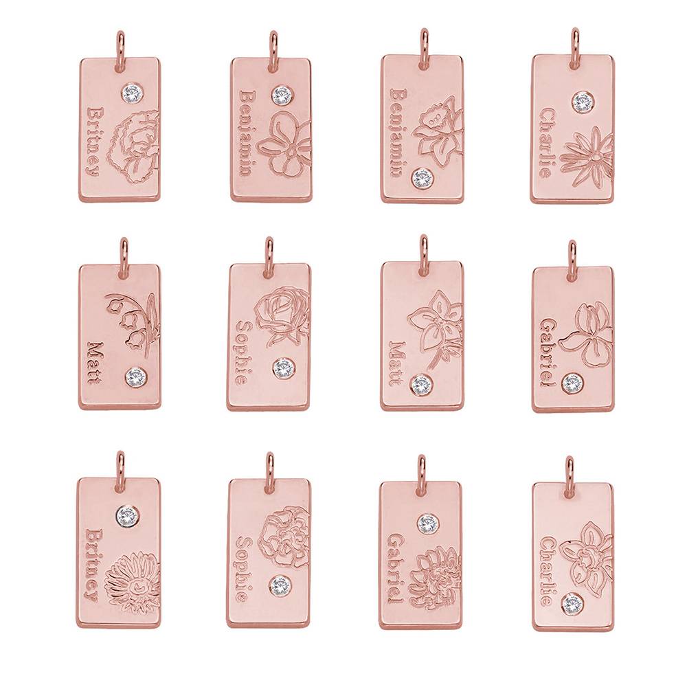 Blütenkette mit Geburtsblume und Diamant - 750er rosévergoldetes Silber-7 Produktfoto
