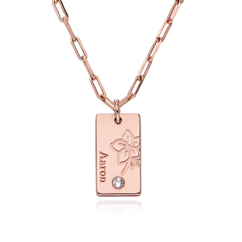 Link Blossom Birth Flower & Diamond Necklace in 18K Rose Gold Plating product photo
