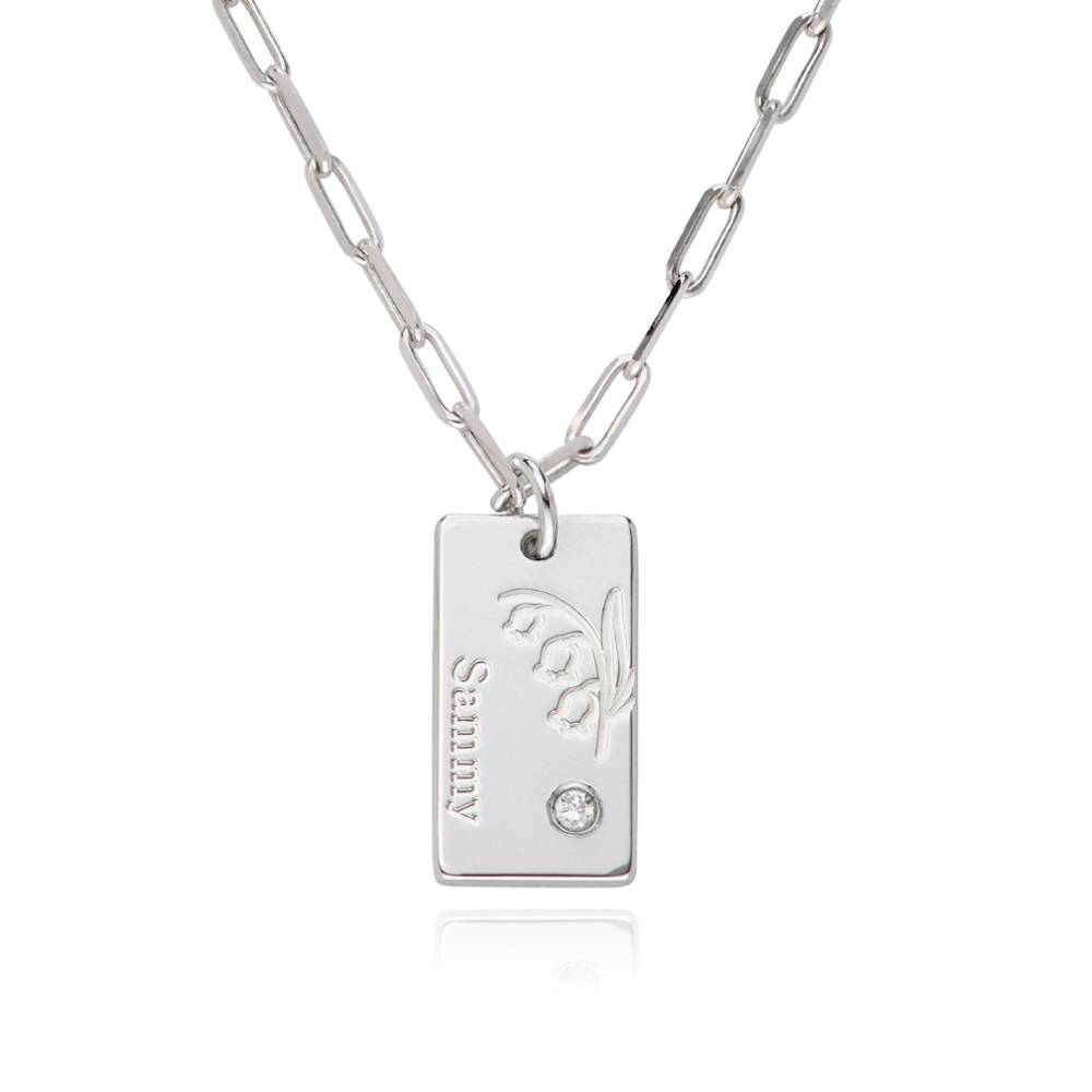 Bloesem Schakelketting met Geboortebloem en Diamant in Zilver