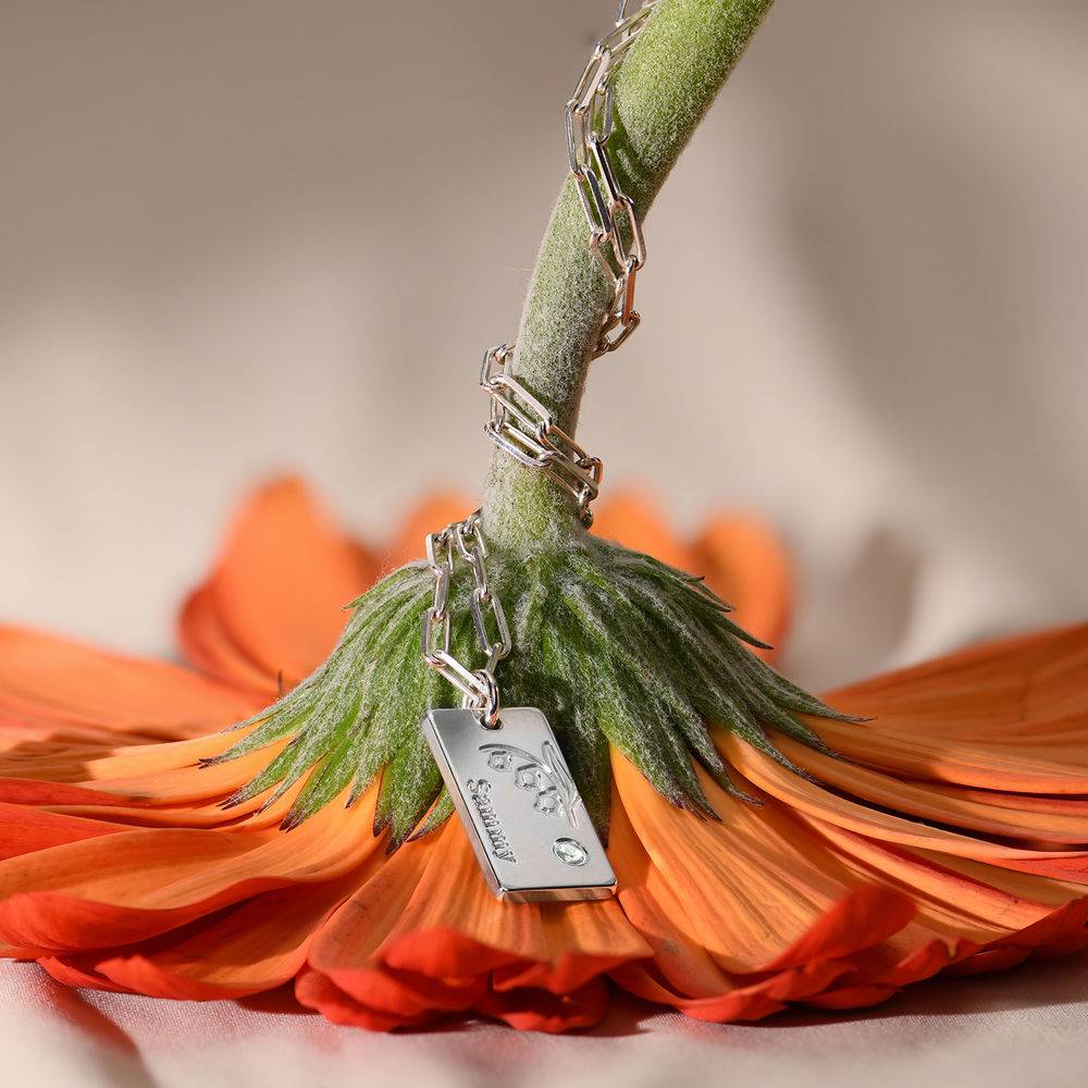 Blomstrende fødselsblomst & diamant link halskæde i sterlingsølv produkt billede