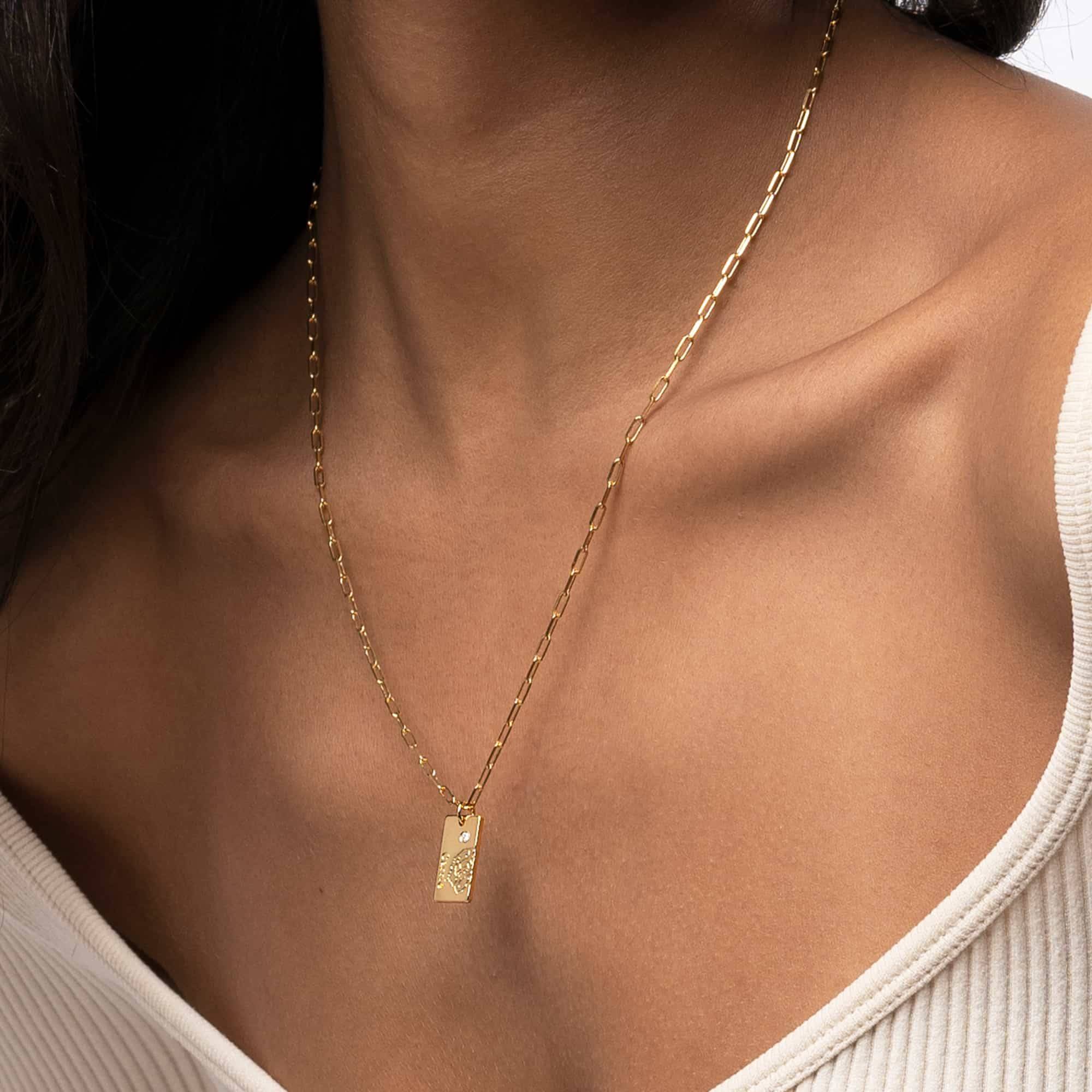 Blomstrende fødselsblomst & diamant link halskæde i 18kt. guld vermeil-1 produkt billede