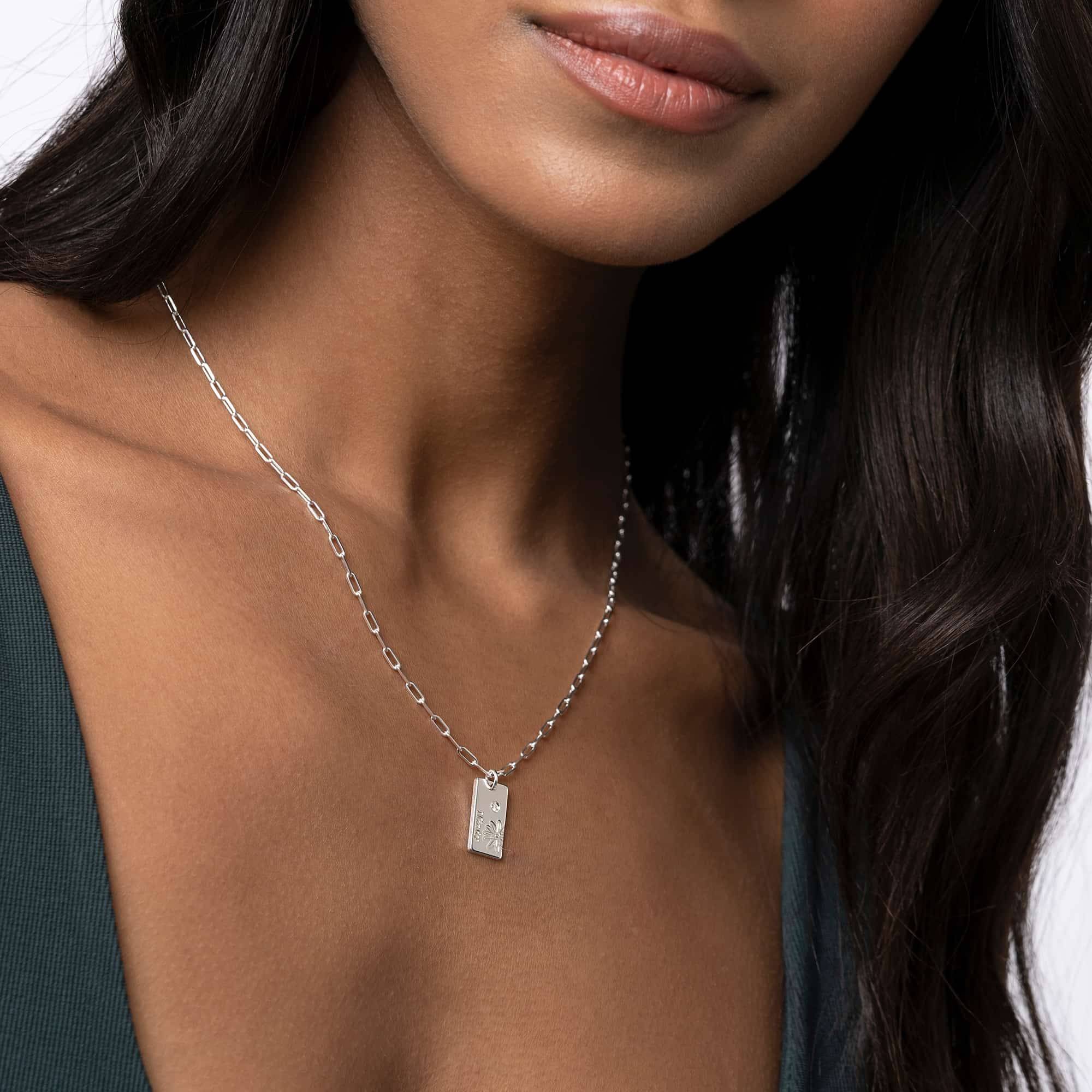 Länkkedja Halsband med Månadsblomma och Diamant i Sterling Silver-4 produktbilder
