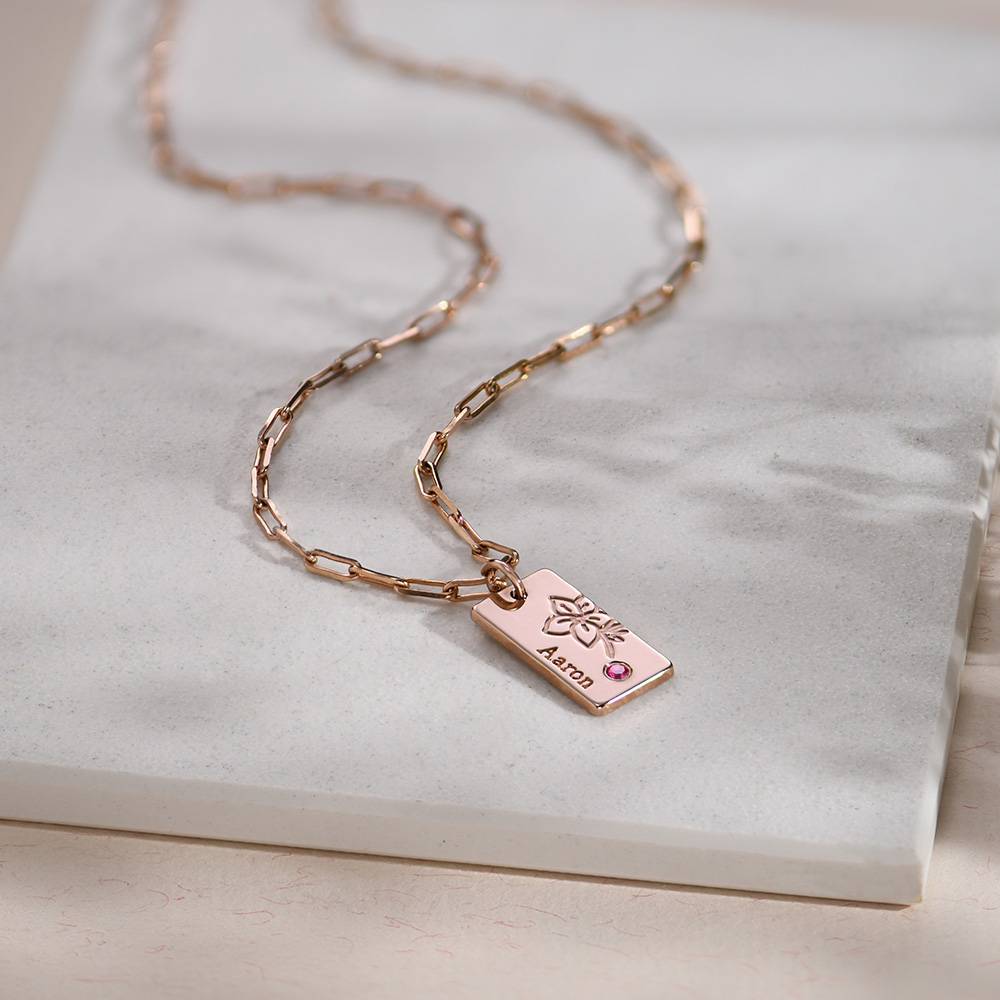Collar de eslabones con Flor y Piedra de Nacimiento en Oro Rosa de 18K-1 foto de producto