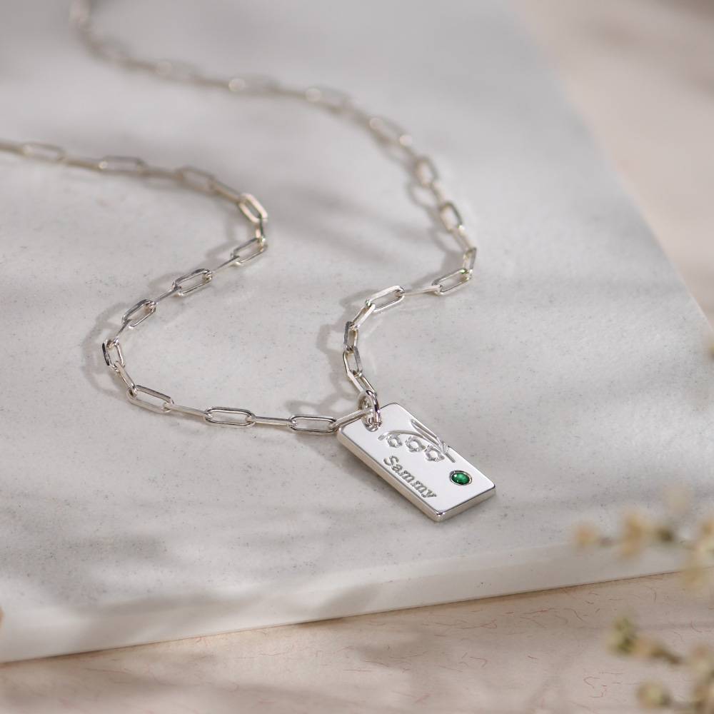 Link Blossom Birth Flower & Stone Necklace in Sterling Silver-5 product photo