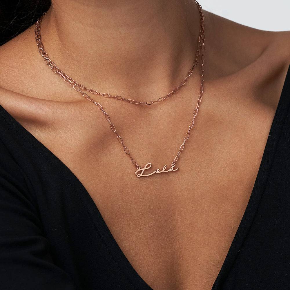 Signature Link Style Name Necklace in 18ct Rose Gold Plating-3 product photo