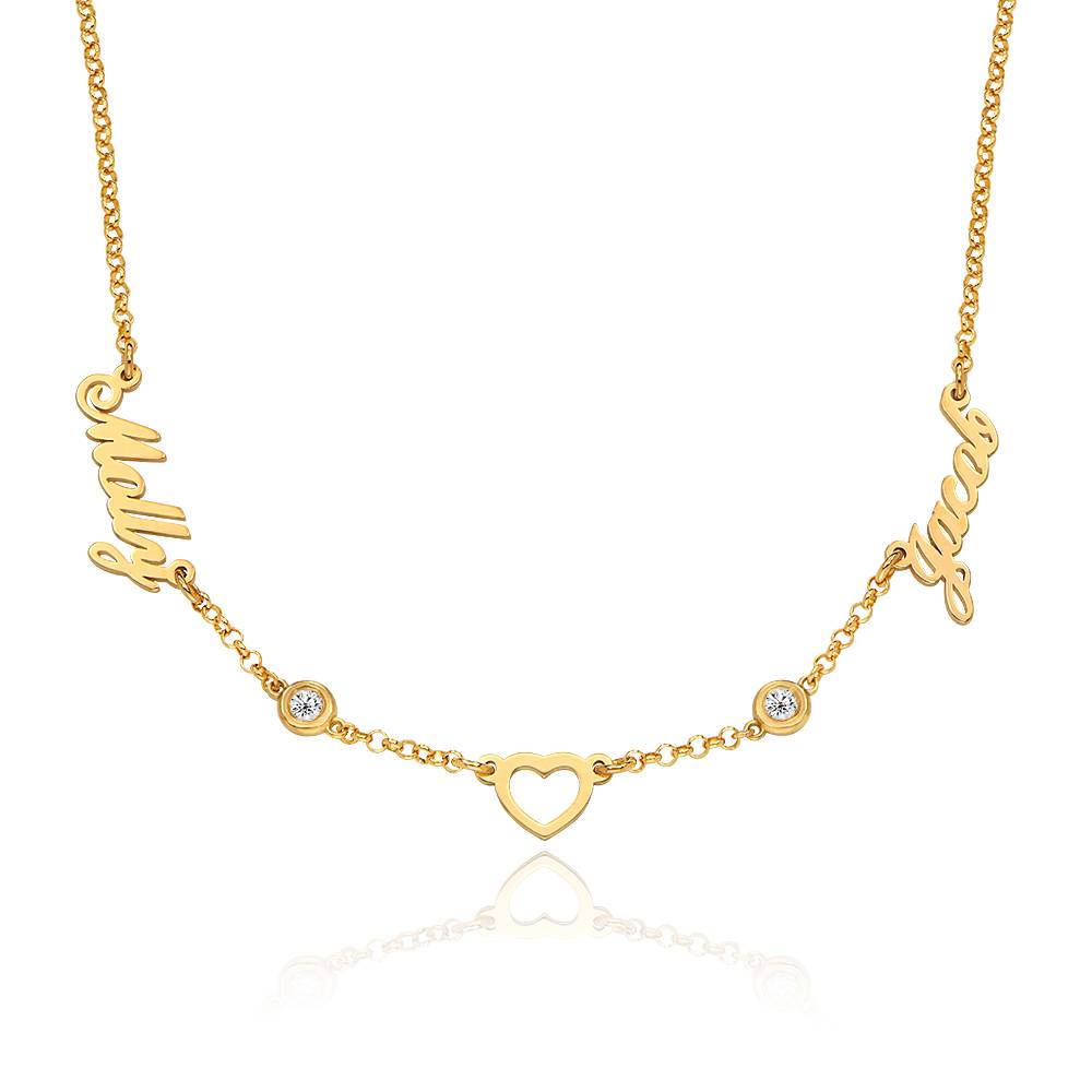 "Heritage Heart" Collar con Nombres Múltiples y 0.2ct diamantes, chapado en oro 18K-6 foto de producto