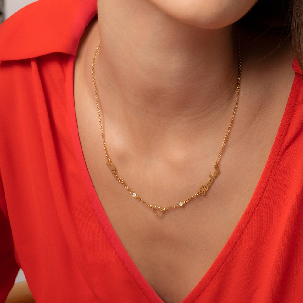 "Heritage Heart" Collar con Nombres Múltiples y 0.2ct diamantes, chapado en oro 18K-4 foto de producto