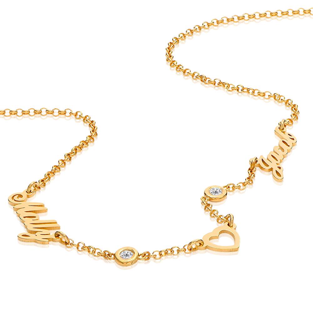 "Heritage Heart" Collar con Nombres Múltiples y 0.2ct diamantes, chapado en oro 18K-3 foto de producto