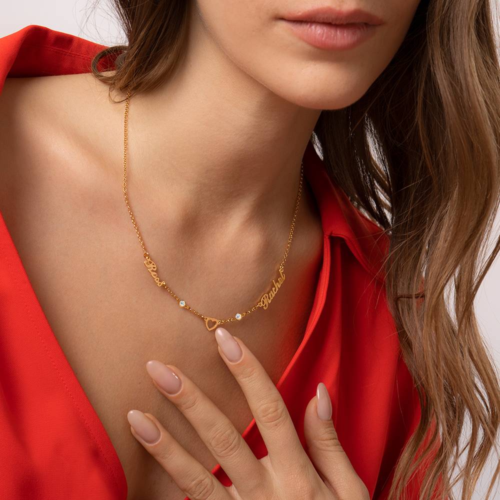 "Heritage Heart" Collar con Nombres Múltiples y 0.2ct diamantes, chapado en oro 18K-5 foto de producto