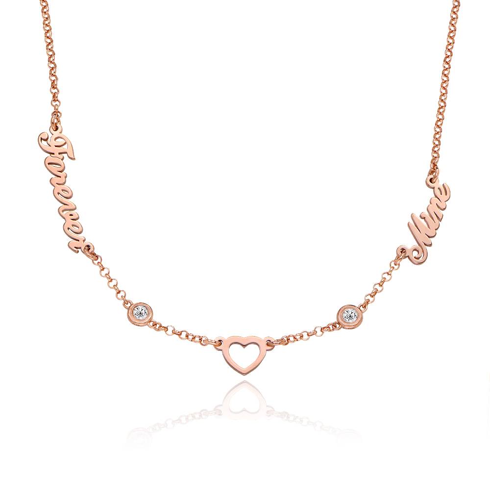 "Heritage Heart" Collar con Nombres Múltiples y 0.2ct diamantes, chapado en oro rosa 18K-3 foto de producto