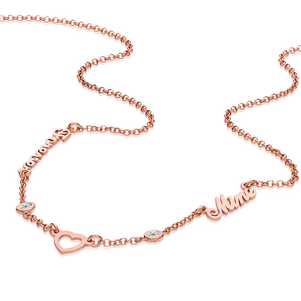 "Heritage Heart" Collar con Nombres Múltiples y 0.2ct diamantes, chapado en oro rosa 18K-2 foto de producto