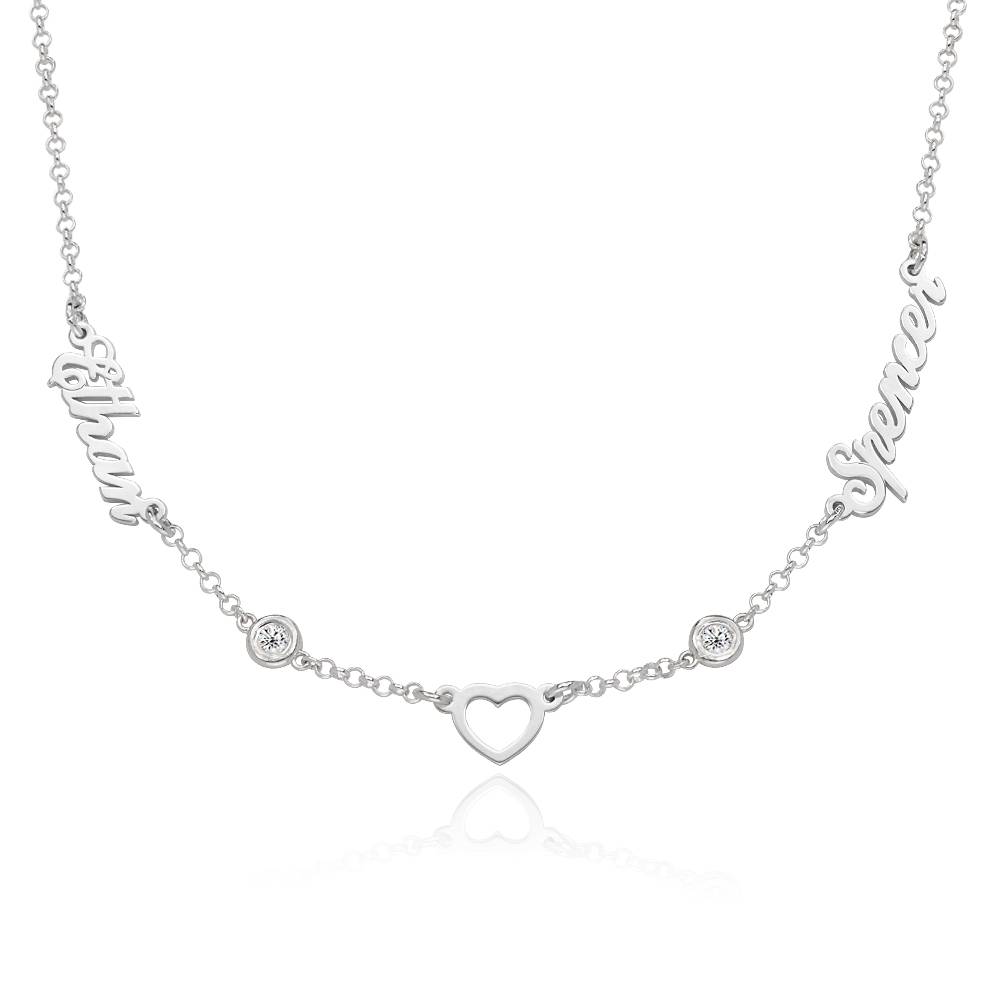 Liefdes Hart Naamketting Met 0,20CT Diamanten in Sterling Zilver Productfoto