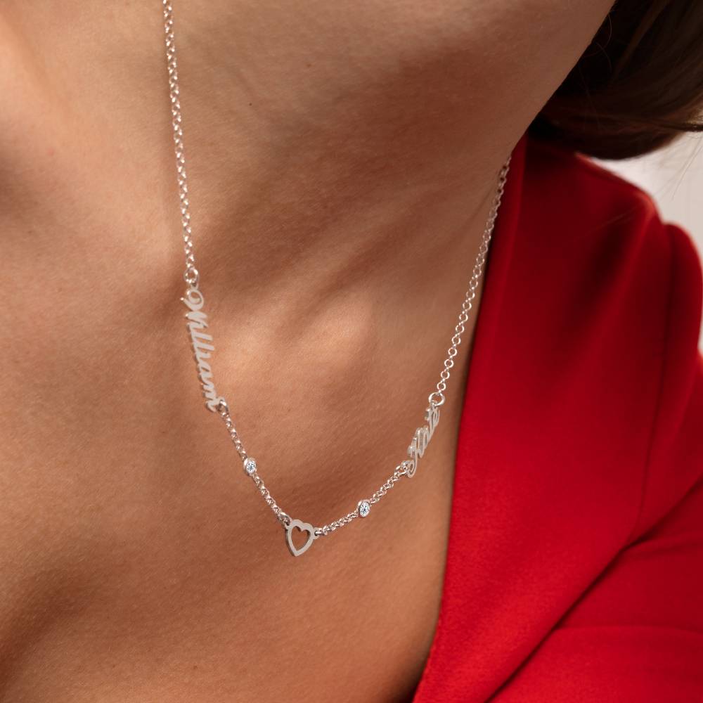 "Heritage Heart" Collar con Nombres Múltiples y 0.2ct diamantes en Plata-6 foto de producto