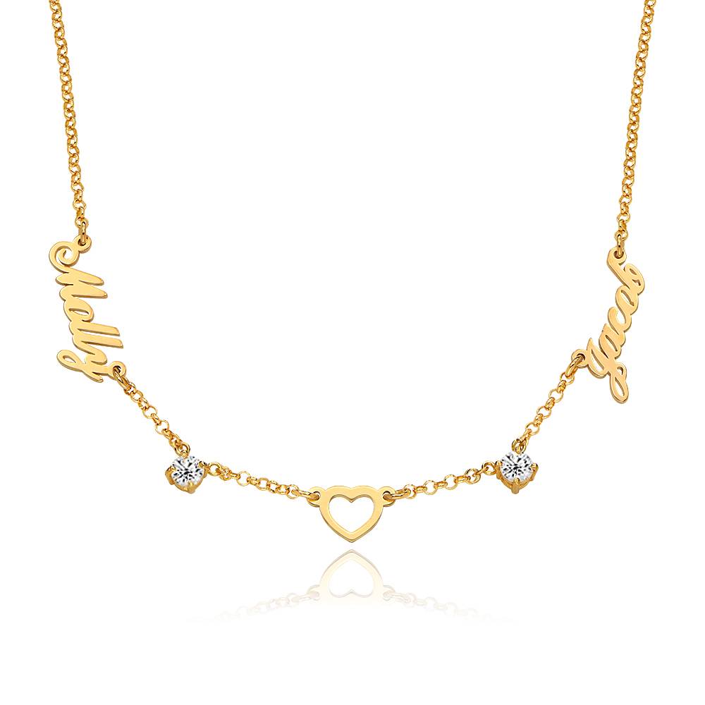 "Heritage Heart" Collar con Nombres Múltiples y 0.6ct diamantes, chapado en oro 18K-3 foto de producto