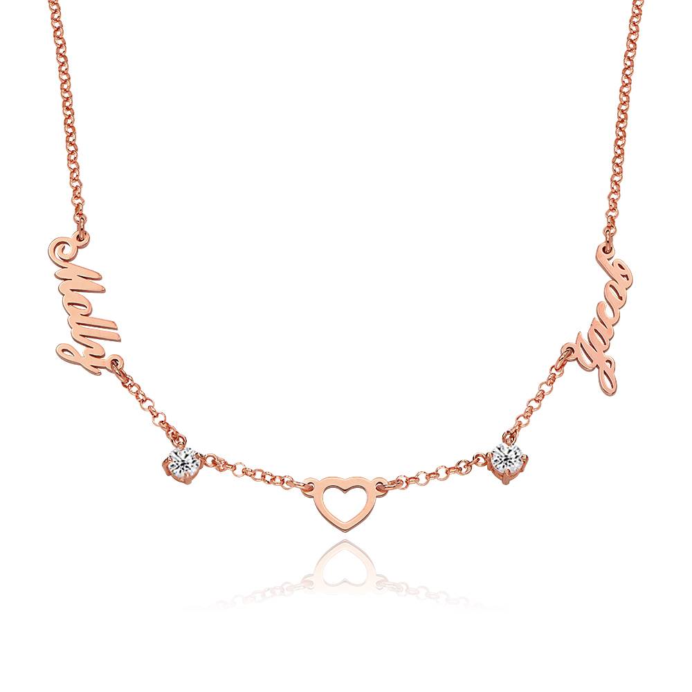 "Heritage Heart" Collar con Nombres Múltiples y 0.6ct diamantes, chapado en oro rosa 18K-6 foto de producto