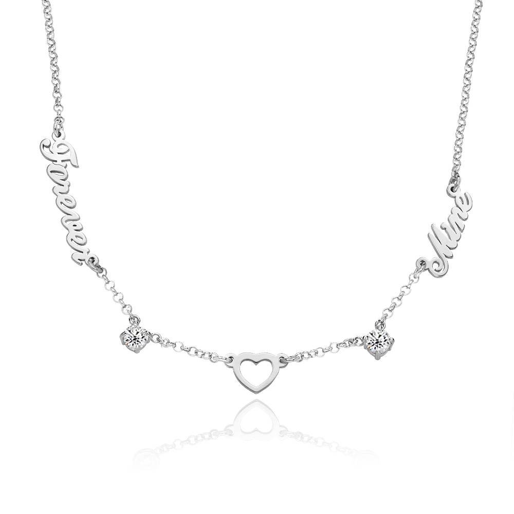 Liefdes Hart Naamketting Met 0,60CT Diamanten in Sterling Zilver Productfoto
