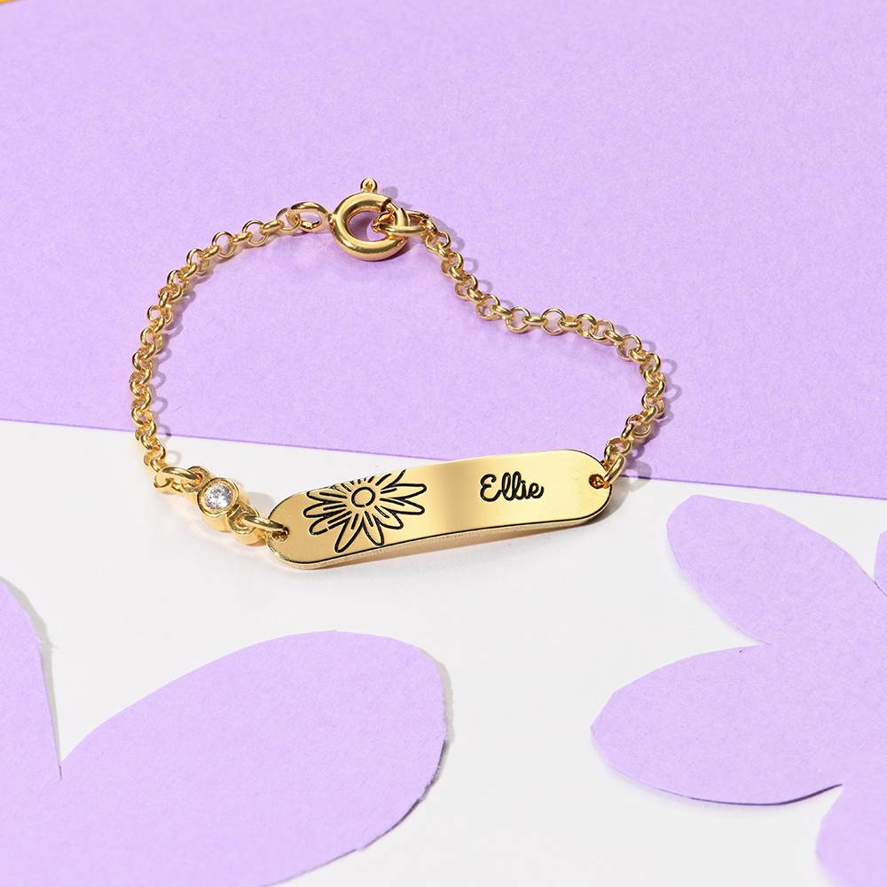 Lyla Baby Name Bracelet with Birth Flower and Stone in 18ct Gold Plating-1 product photo