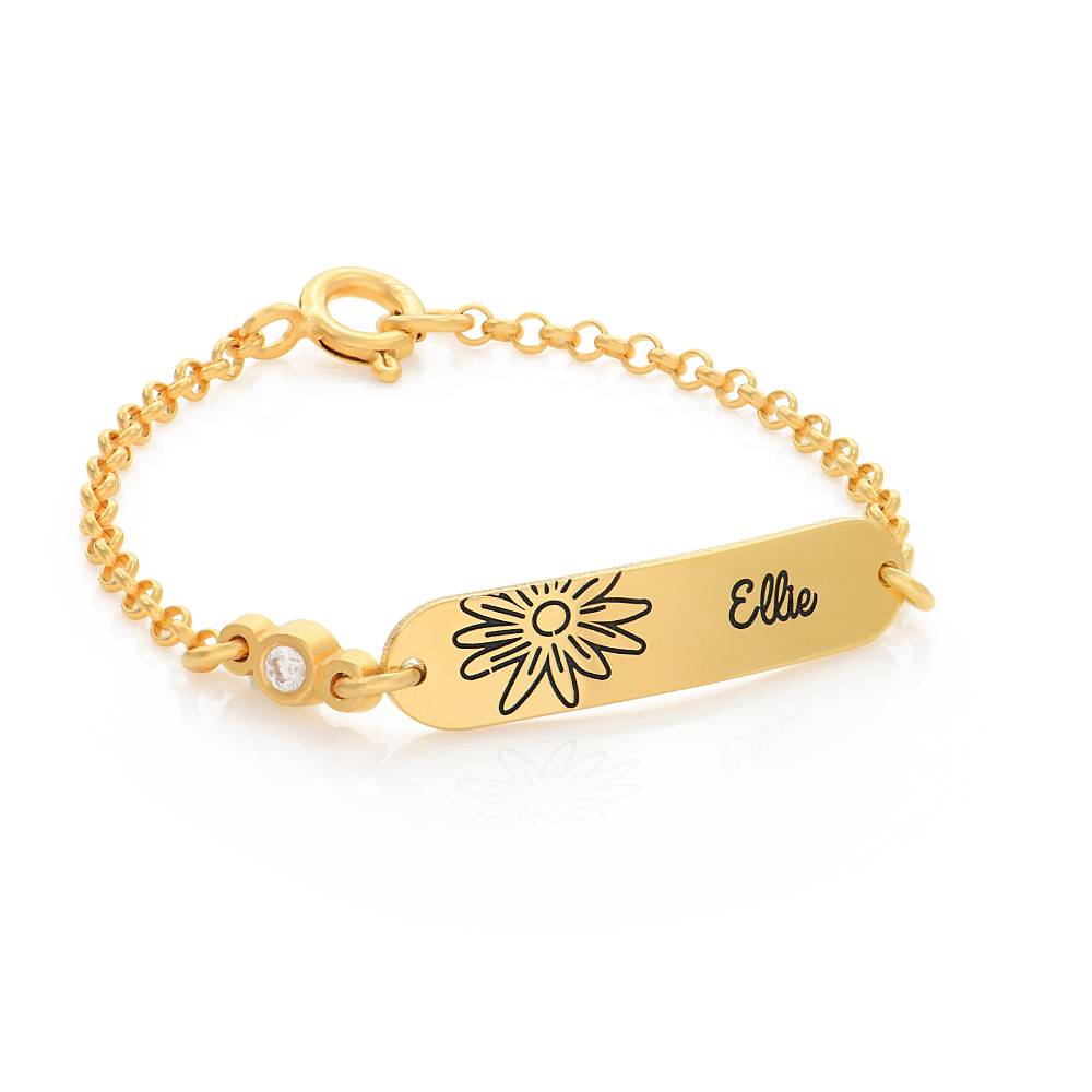 Bracelet prénom Lyla avec fleur et pierre de naissance en vermeil 18 carats-2 photo du produit