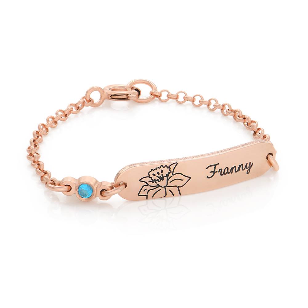 Lyla Baby Name Bracelet with Birth Flower and Stone in 18K Rose Gold Plating-2 product photo
