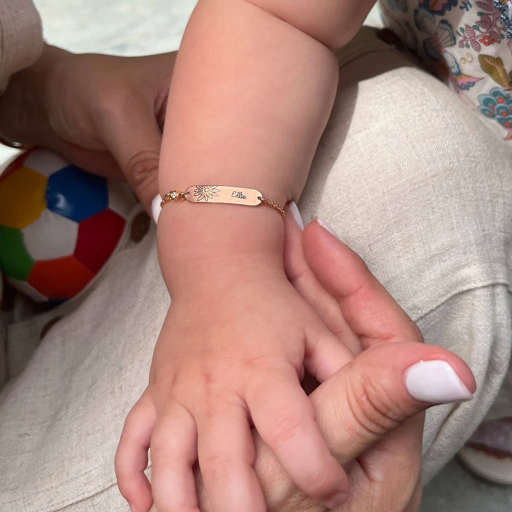 Lyla Baby Name Bracelet with Birth Flower and Stone in 18K Rose Gold Plating-1 product photo
