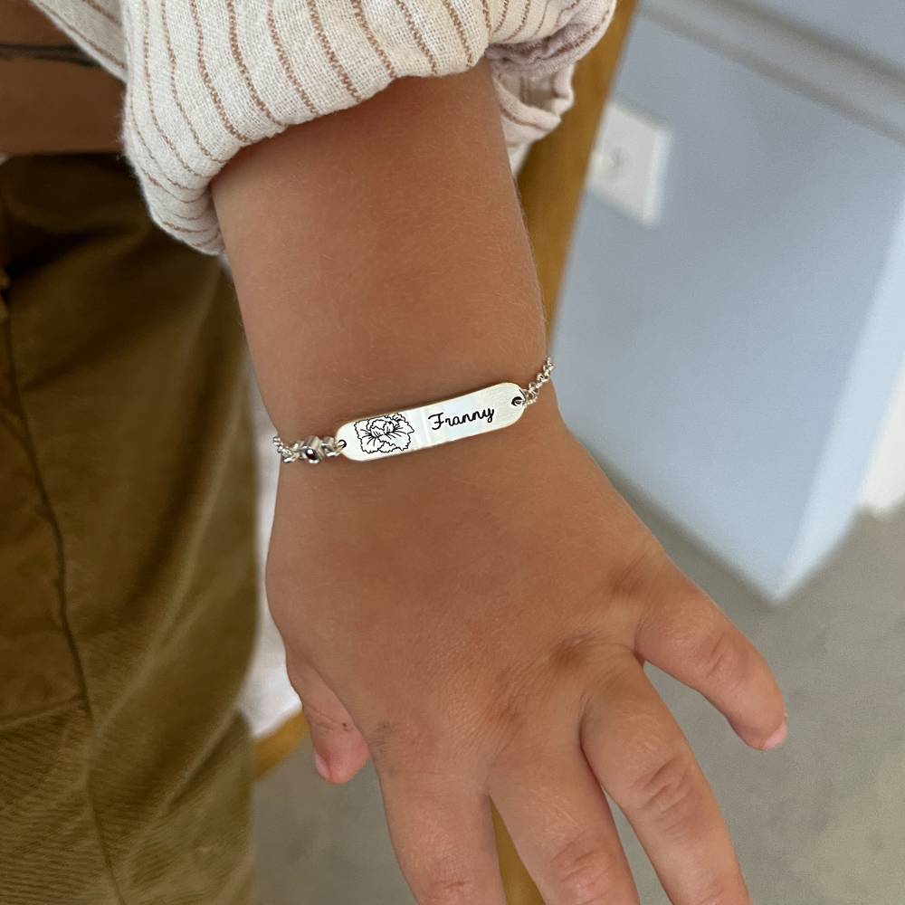 Lyla Baby Name Bracelet with Birth Flower and Stone in Sterling Silver product photo