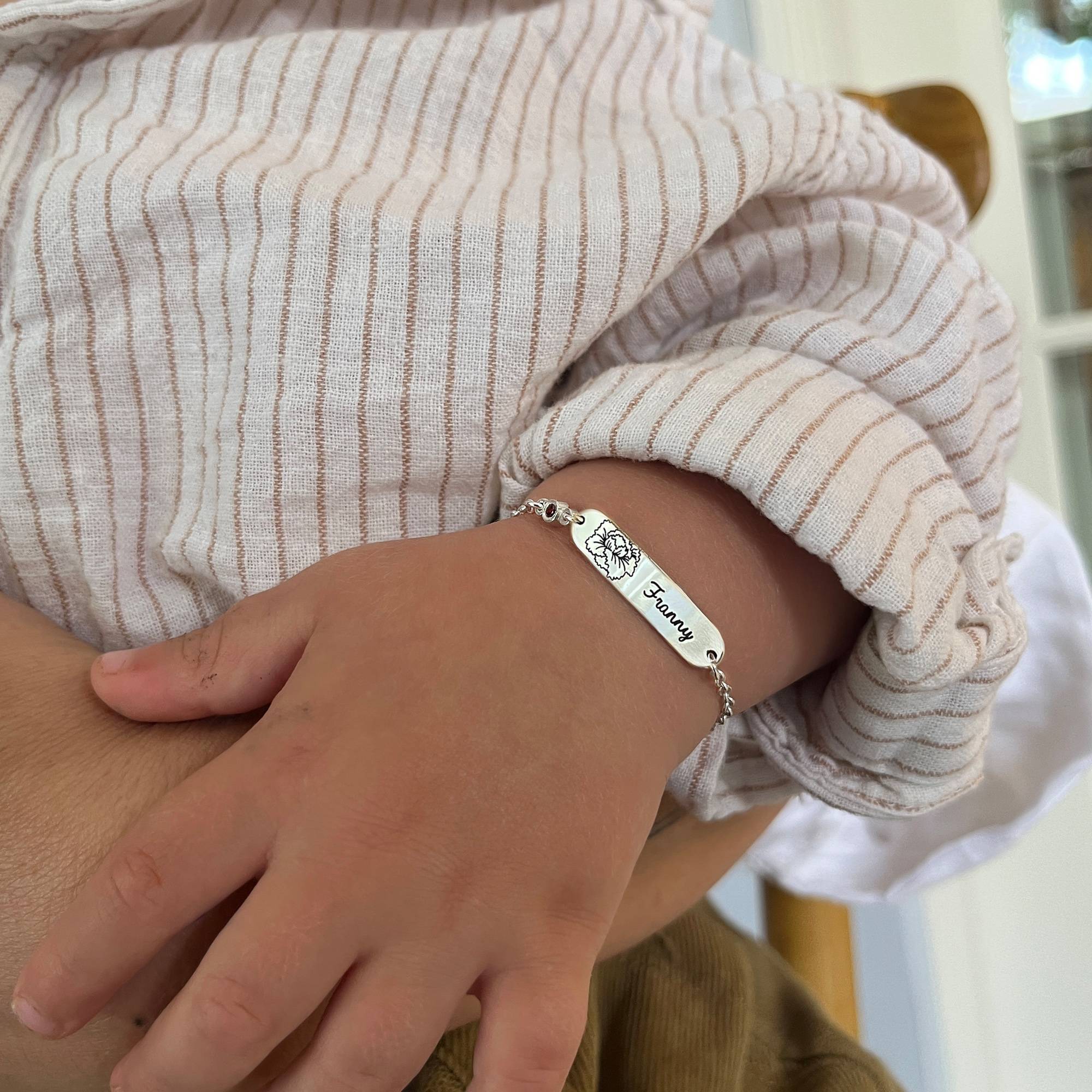 Lyla Baby Name Bracelet with Birth Flower and Stone in Sterling Silver-2 product photo