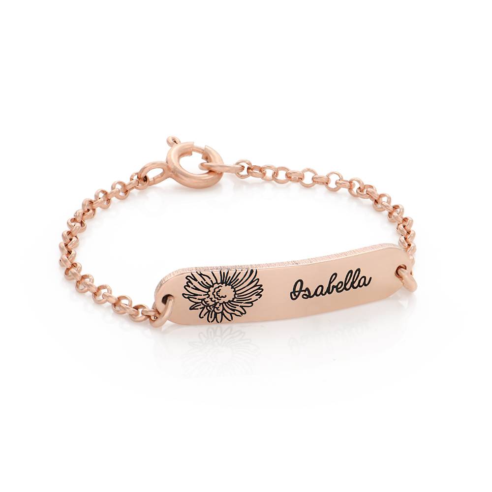 Lyla Baby Name Bracelet with Birth Flower in 18K Rose Gold Plating-2 product photo