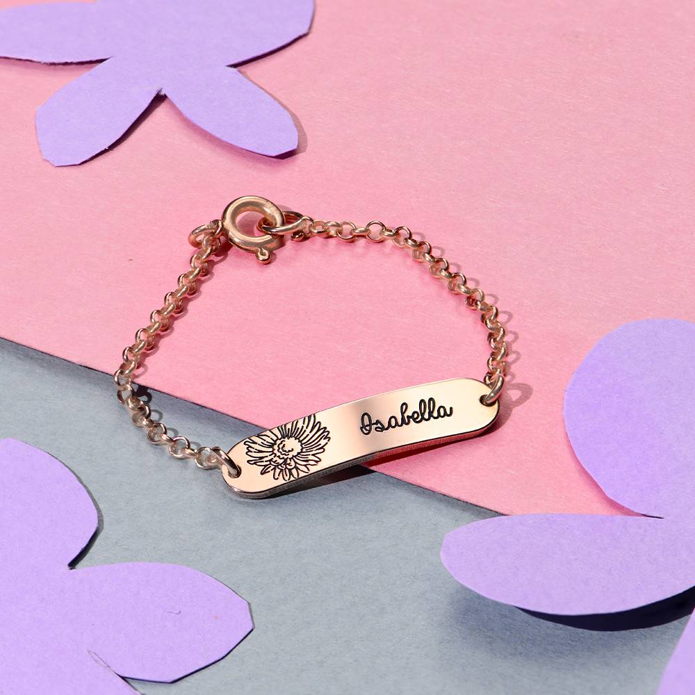 Bracelet prénom Lyla avec fleur de naissance plaqué or rose 18 carats-2 photo du produit