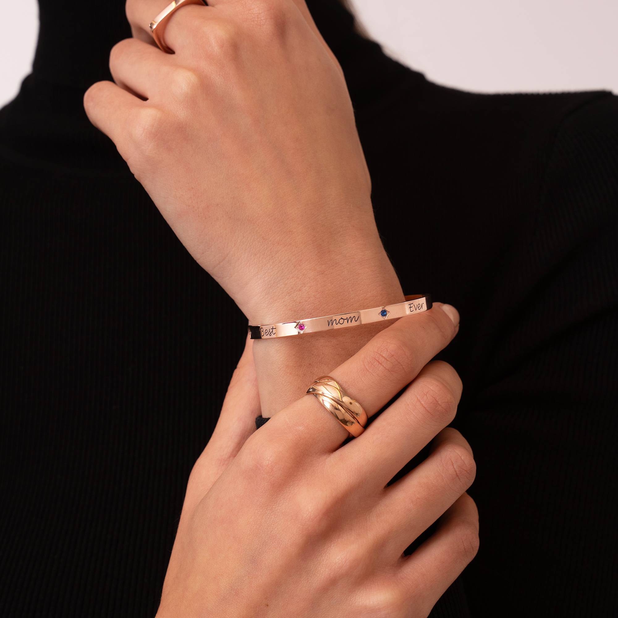 Maeve Bangle Bracelet with Birthstones in 18K Rose Gold Plating-3 product photo