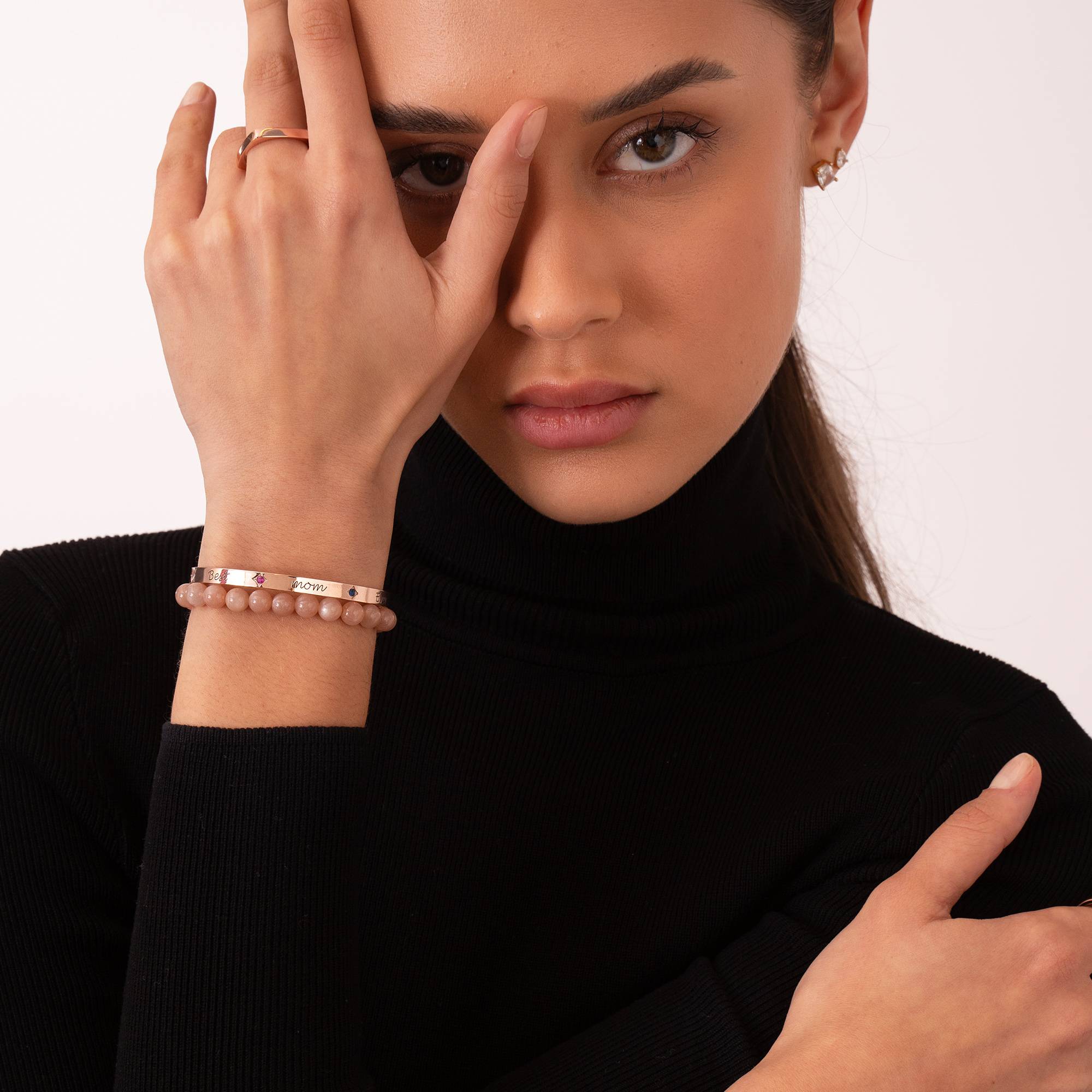 Maeve Bangle Bracelet with Birthstones in 18K Rose Gold Plating-5 product photo