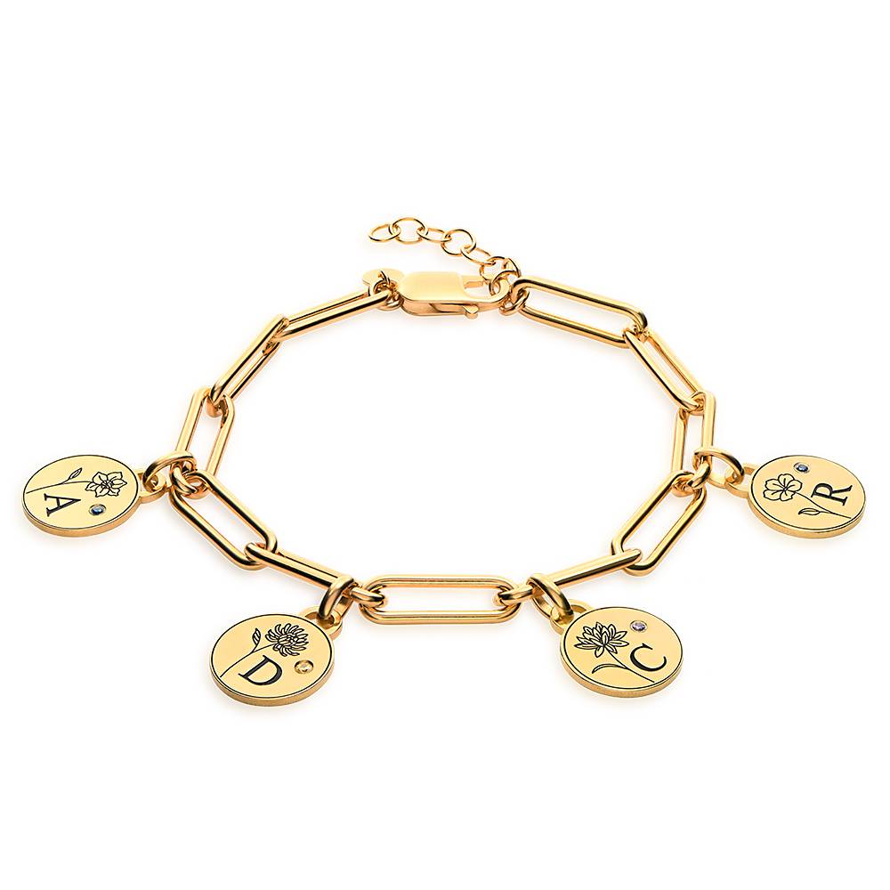 Prairie Geboortebloem Bedelarmband met Initialen en Geboortestenen in Goud Vermeil