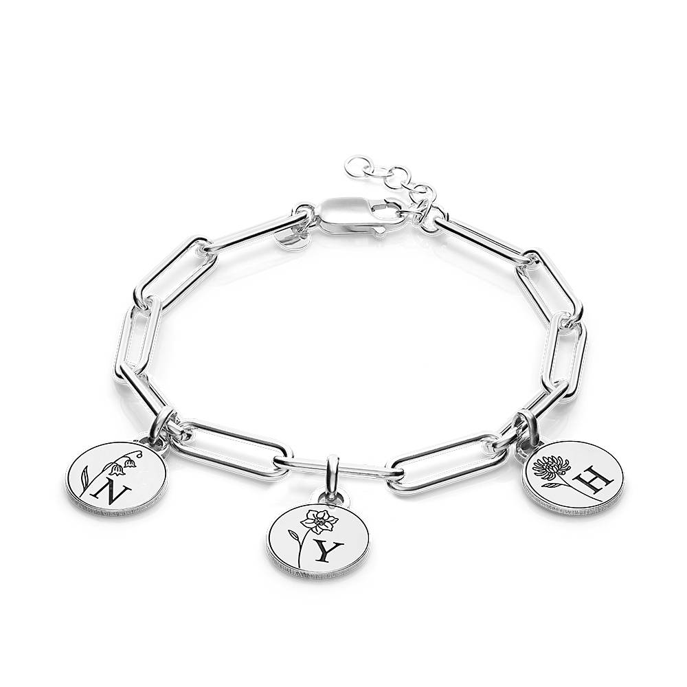 Prairie Geboortebloem Bedelarmband met Initialen in Zilver