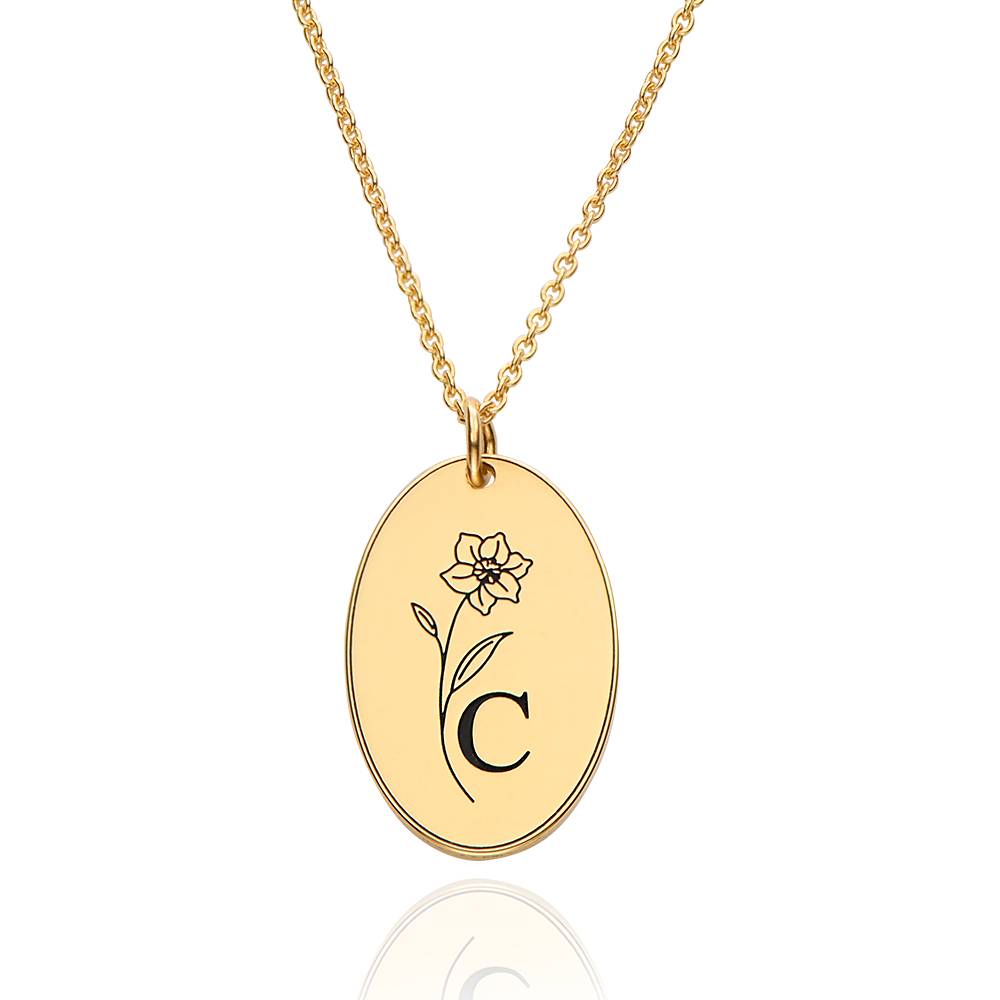 Prairie Geboortebloem Ketting met Initialen in Goud Vermeil