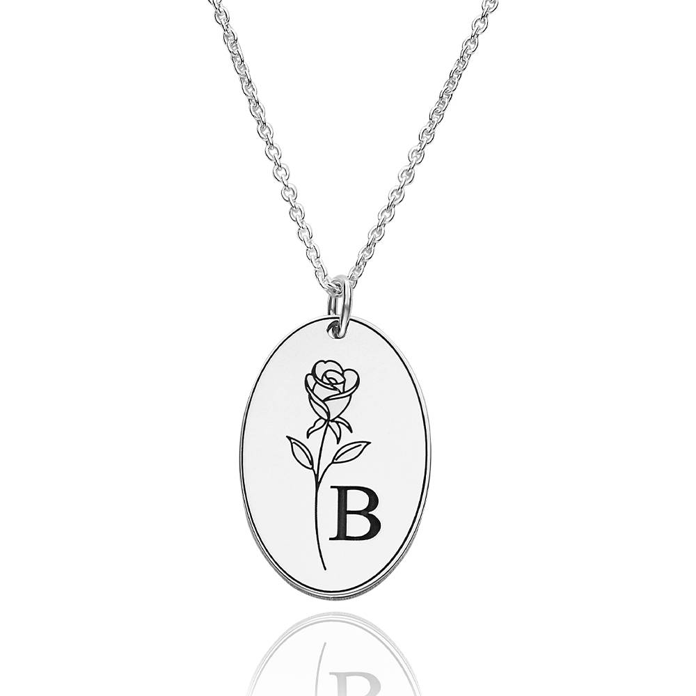 Prairie Geboortebloem Ketting met Initialen in Zilver