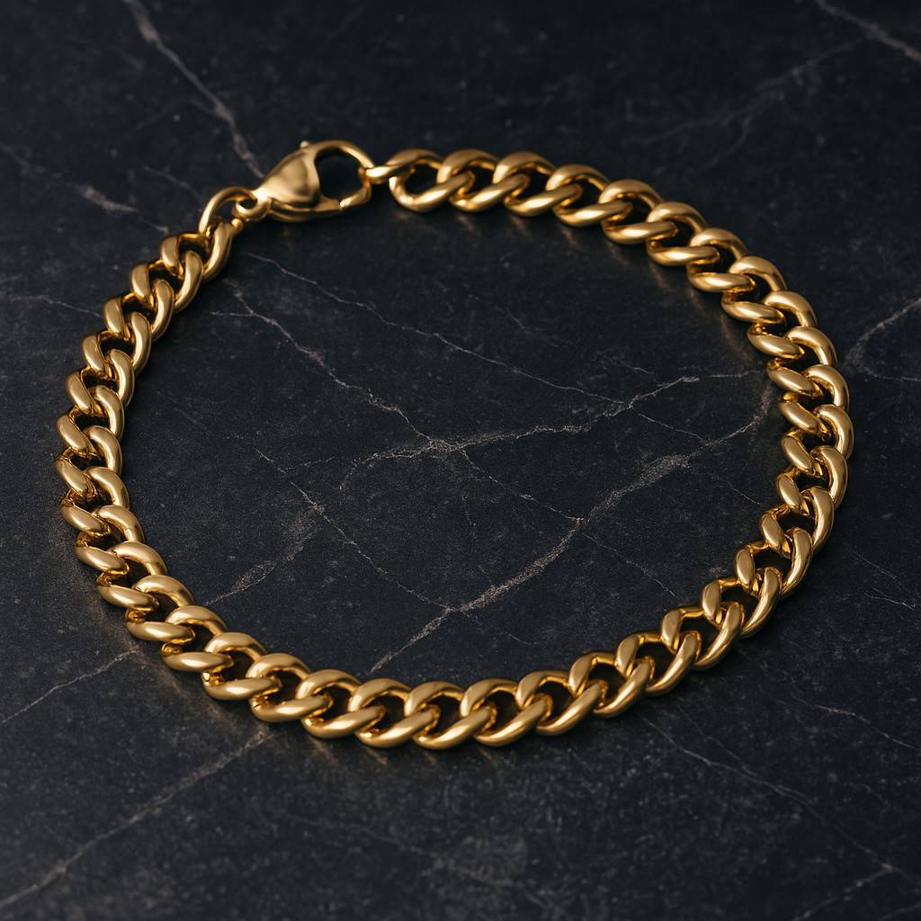 Kubanisches Gliederarmband für Männer - 750er vergoldeter Edelstahl-2 Kubanisches Gliederarmband für Männer - 750er vergoldeter Edelstahl-2 Produktfoto