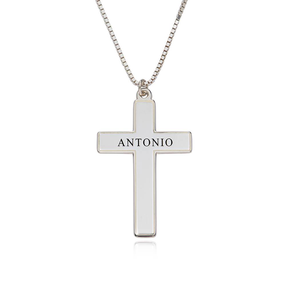 Men's Engraved Cross Necklace in Sterling Silver-5 product photo