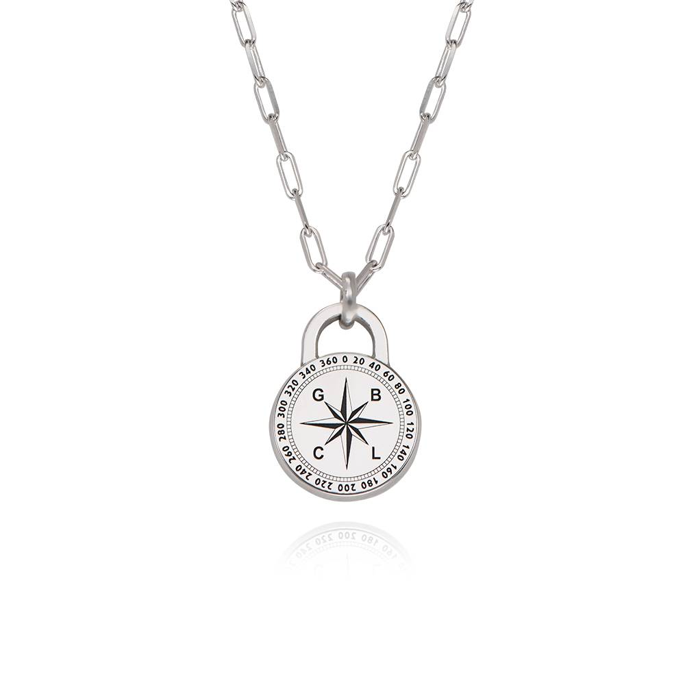 Men's Intial Compass Necklace in Sterling Silver-3 product photo