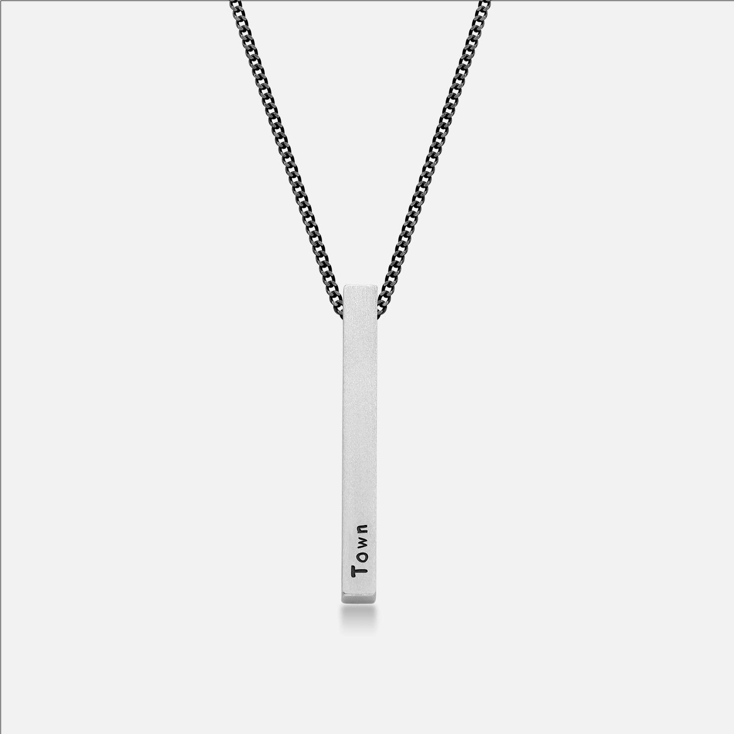 Men 3D Bar Necklace in Matte Silver-3 product photo