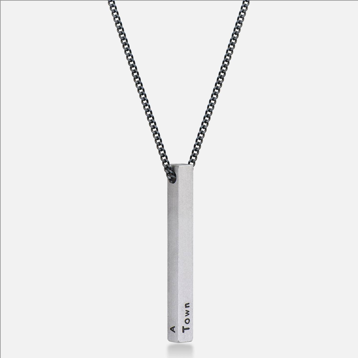 Men 3D Bar Necklace in Matte Silver-2 product photo