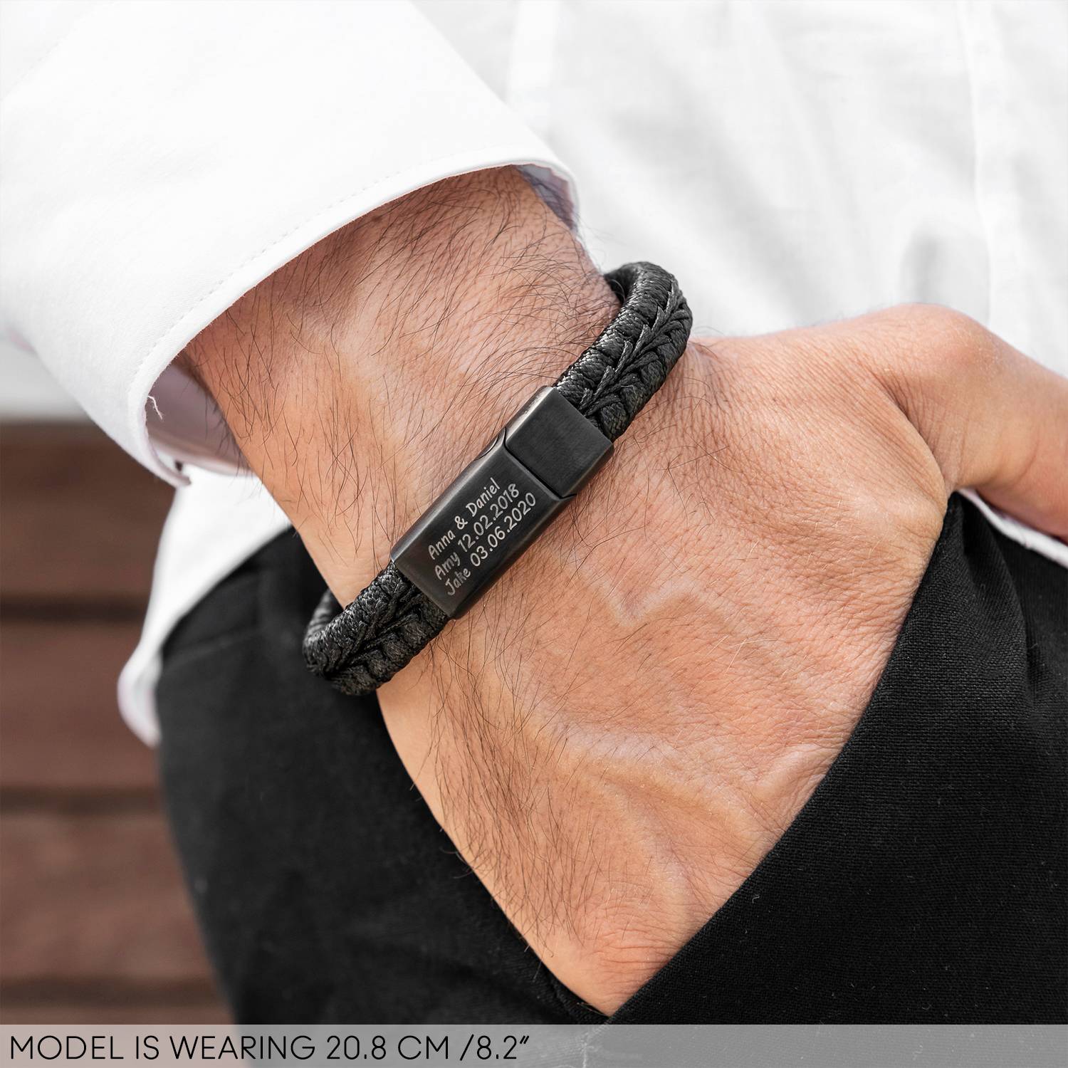 Bracelet Toronto en Cuir Noir pour Homme-4 photo du produit
